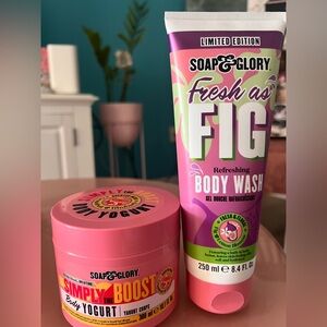 Soap & Glory Fresh as Fig Body Wash/Grapefruit & Rhubarb Body Yogurt.